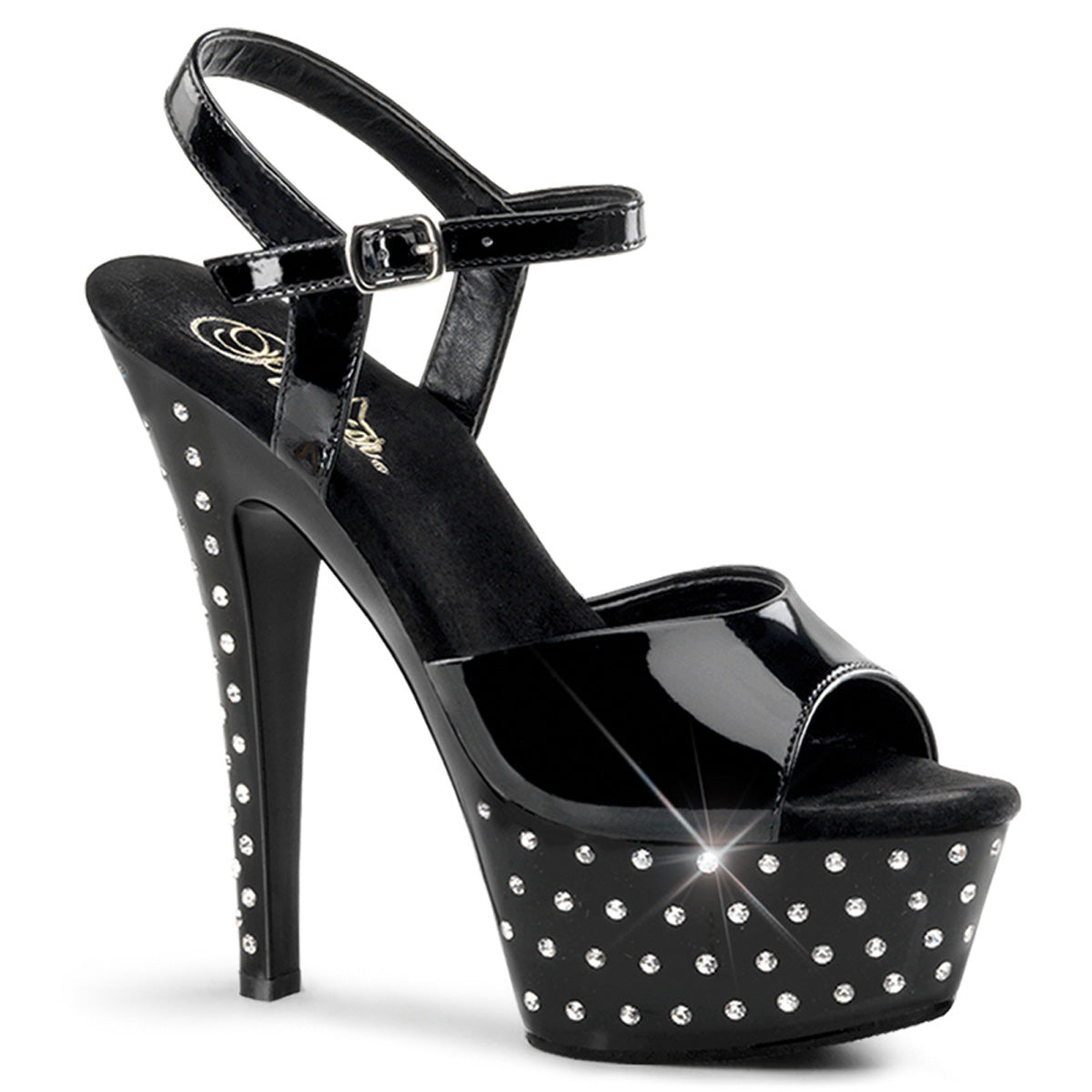 6" Heel, 1 3/4" PF Rhinestone Studded Ankle Strap P/F Sandal (Pleaser STDUS609/B/M)