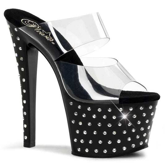 7" Heel, 2 3/4" PF Rhinestone Studded Platform Slide (Pleaser STDUS702/C/B)
