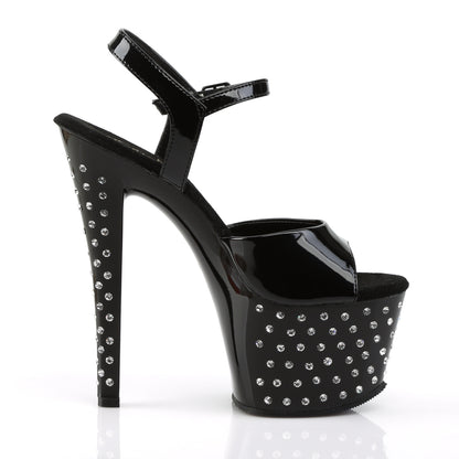 7" Heel, 2 3/4" PF Rhinestone Studded Ankle Strap Sandal (Pleaser STDUS709/B/M)