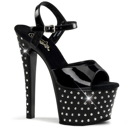 7" Heel, 2 3/4" PF Rhinestone Studded Ankle Strap Sandal (Pleaser STDUS709/B/M)