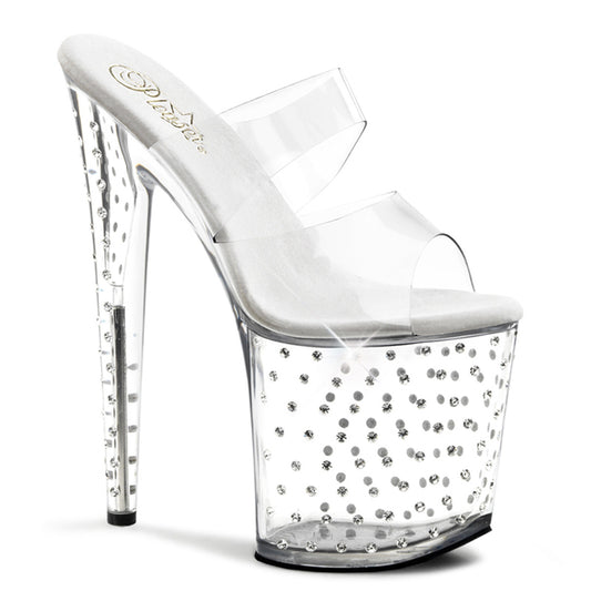 8" Heel, 4" PF Two Band Slide w/ RS Studded Bottom (Pleaser STDUS802/C/M)