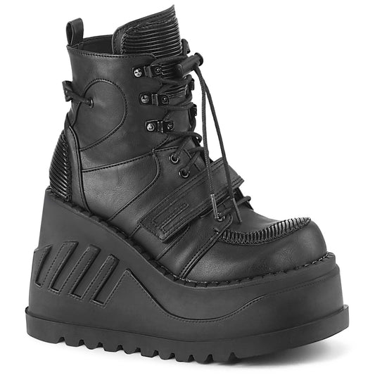 4 3/4" Wedge PF Lace-Up Ankle Boot w/ Hook & Loop Strap (Demonia STO13/BVL)
