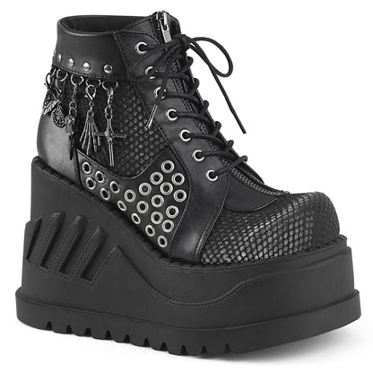 4 3/4" PF Lace-Up Wedge Bootie, Inside Zip (Demonia STO18/B-BYVEL)