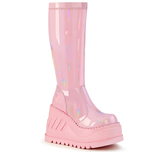 **4 3/4" Wedge PF STR Knee High Boot, Back Zip (Demonia STO200/BPHGPT)