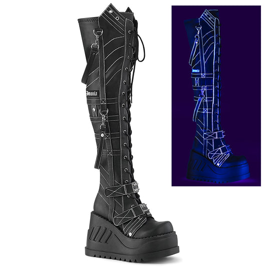 4 3/4" Wedge PF STR Over-The-Knee Boot, Inside Zip (Demonia STO310/BVL)