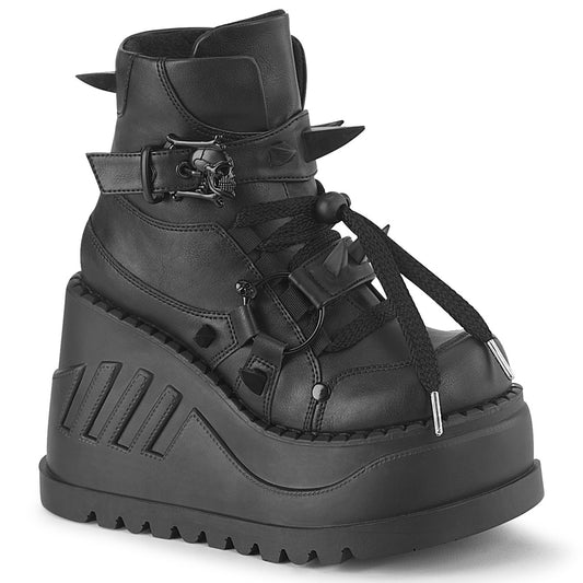 4 3/4" Wedge PF Lace-Up Ankle Boot, Inside Zip (Demonia STO60/BVL)