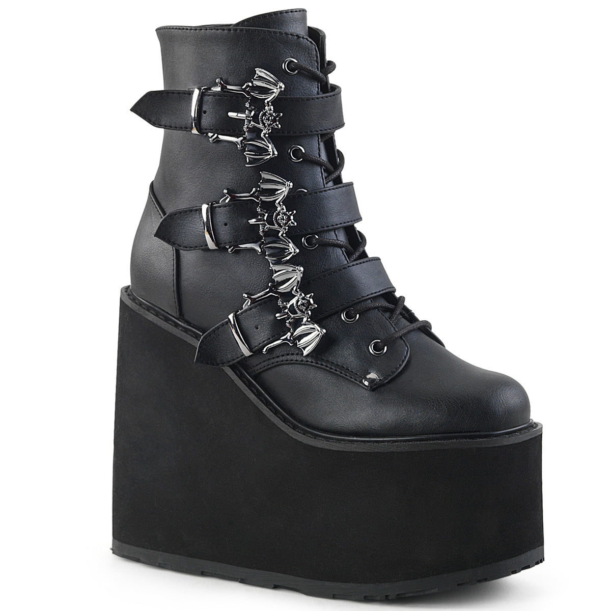 5 1/2" PF Lace-Up Ankle Boot w/ 3 Buckle Straps, Side Zip (Demonia SWI103/BVL)