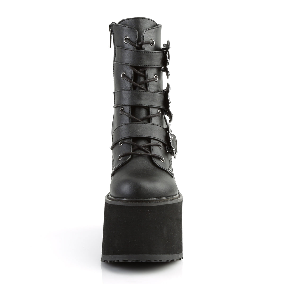 5 1/2" PF Lace-Up Ankle Boot w/ 3 Buckle Straps, Side Zip (Demonia SWI103/BVL)