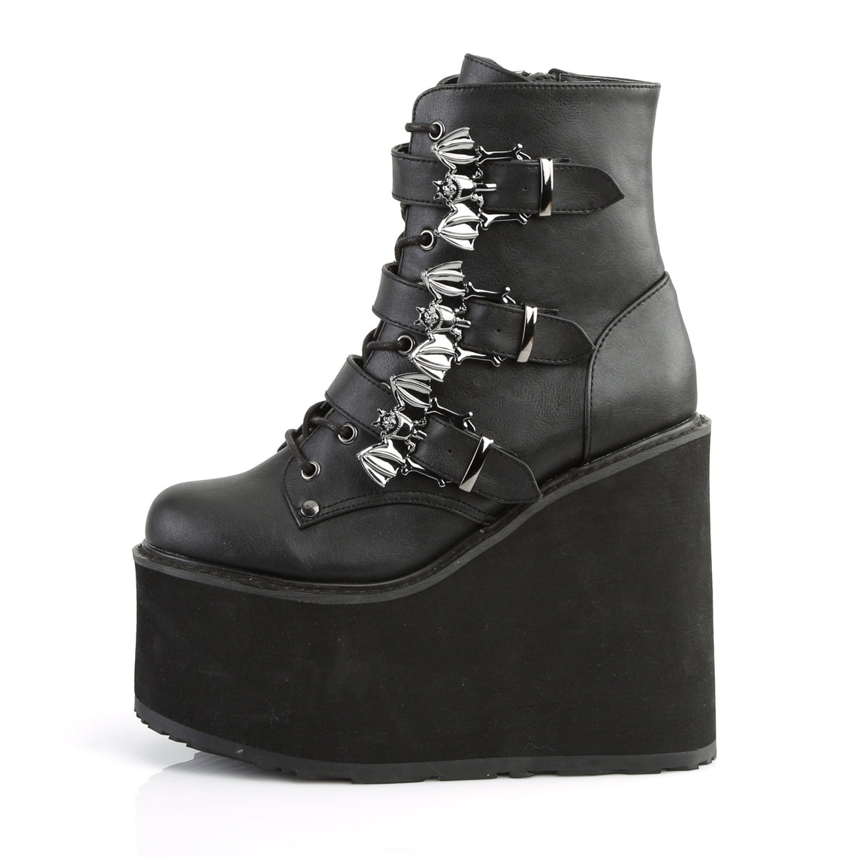 5 1/2" PF Lace-Up Ankle Boot w/ 3 Buckle Straps, Side Zip (Demonia SWI103/BVL)