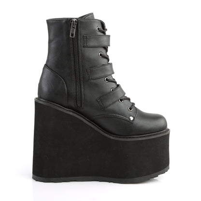 5 1/2" PF Lace-Up Ankle Boot w/ 3 Buckle Straps, Side Zip (Demonia SWI103/BVL)