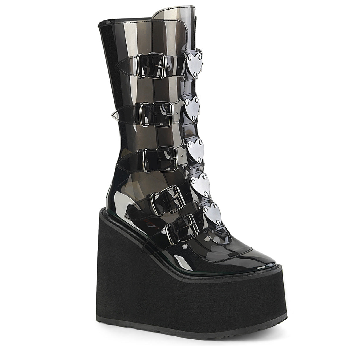 **5 1/2" PF Mid-Calf Boot w/5 Buckle Straps, Back Metal Zip (Demonia SWI230C/BPTPU)