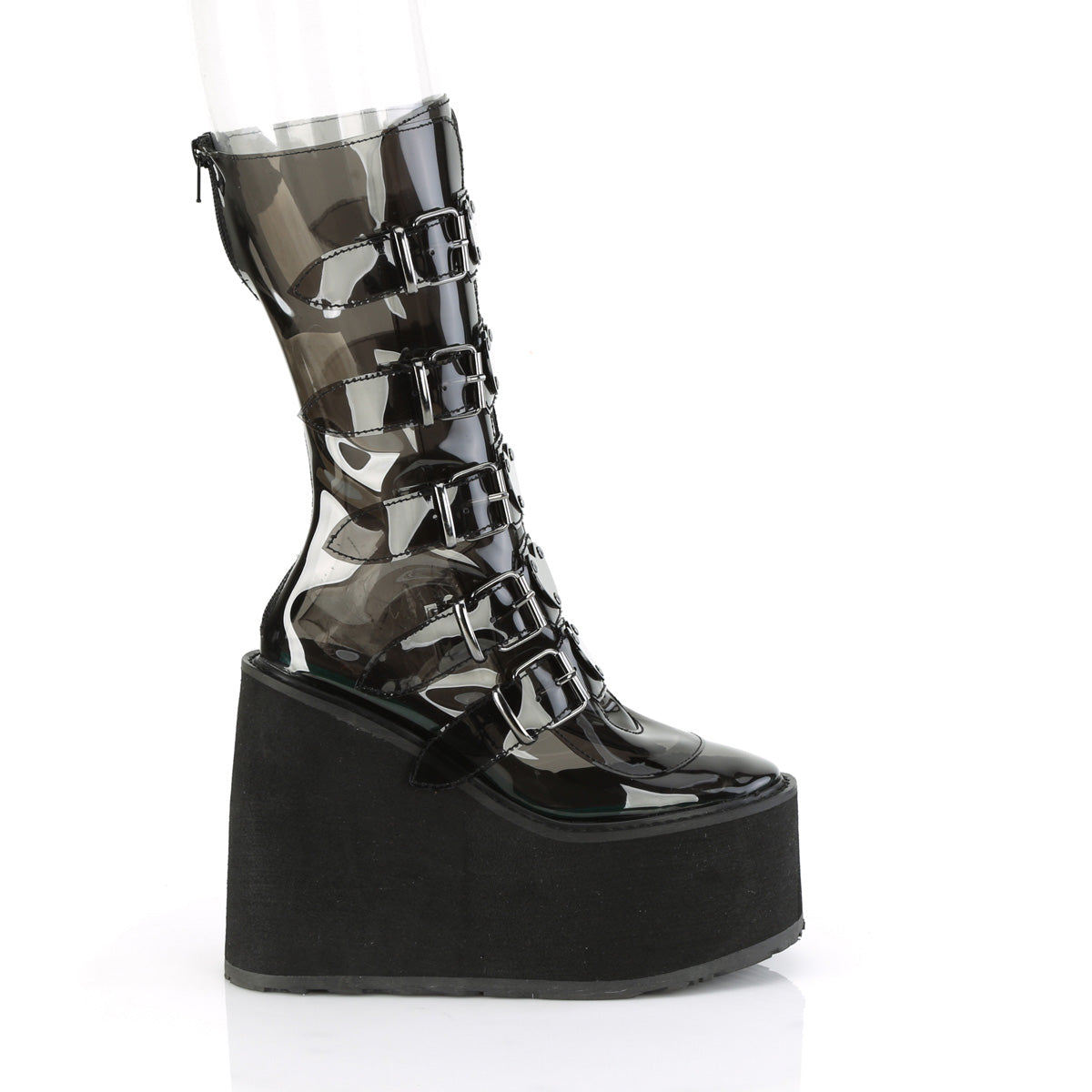 **5 1/2" PF Mid-Calf Boot w/5 Buckle Straps, Back Metal Zip (Demonia SWI230C/BPTPU)