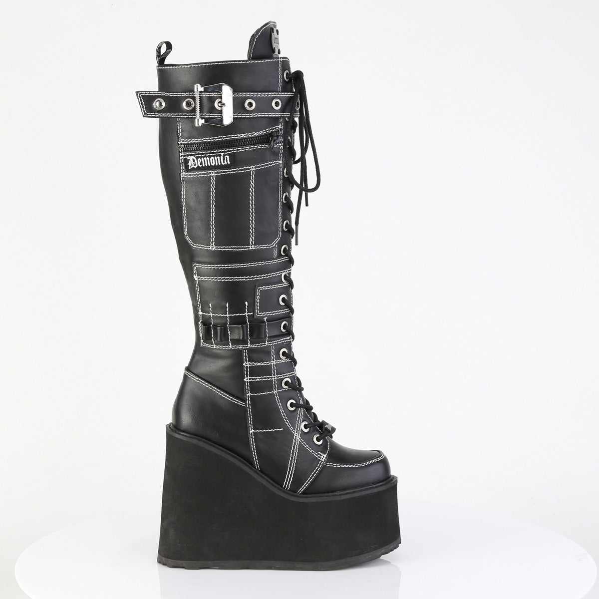 5 1/2" PF Lace-Up Knee High Boot, Side Zip (Demonia SWI260/BVL)
