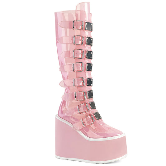 **5 1/2" PF Knee High Boot w/8 Buckle Straps,Back Metal Zip (Demonia SWI815C/BPTPU)