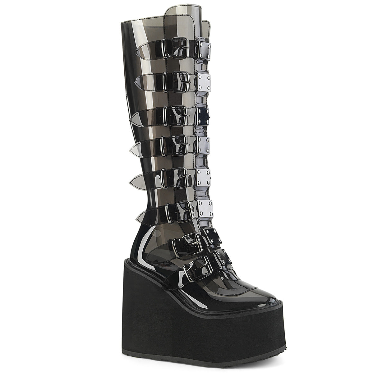 **5 1/2" PF Knee High Boot w/8 Buckle Straps,Back Metal Zip (Demonia SWI815C/BPTPU)