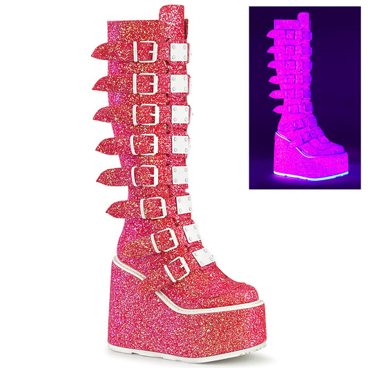 **5 1/2" PF Knee High Boot w/ 8 Buckle Straps,Back Metal Zip (Demonia SWI815UV/PNKG)