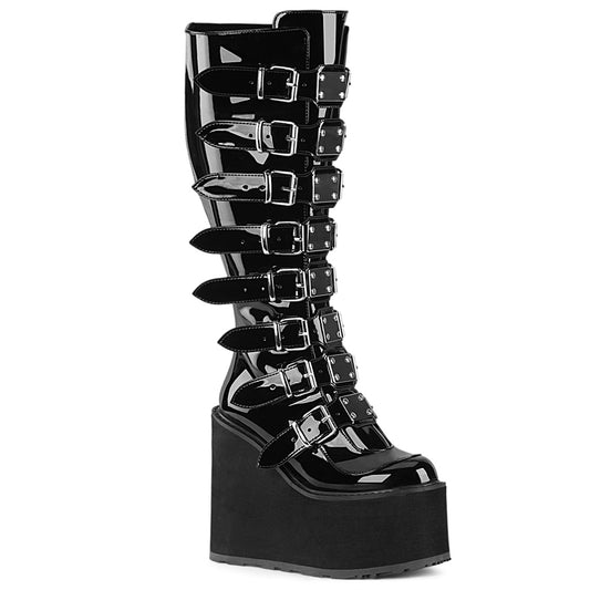 5 1/2" PF Wide Calf Knee Boot w/ Buckle Straps, Back Zip (Demonia SWI815WC/B)