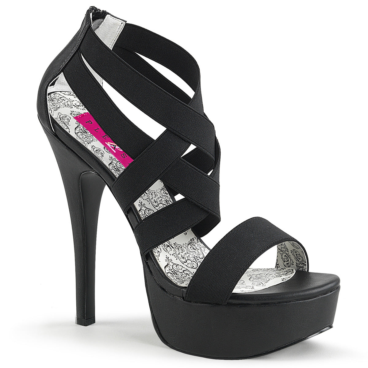 5 3/4" Heel, 1 3/4" PF Cross Close Back Sandal, Back Zip (Pleaser Pink Label TEE47W/B)