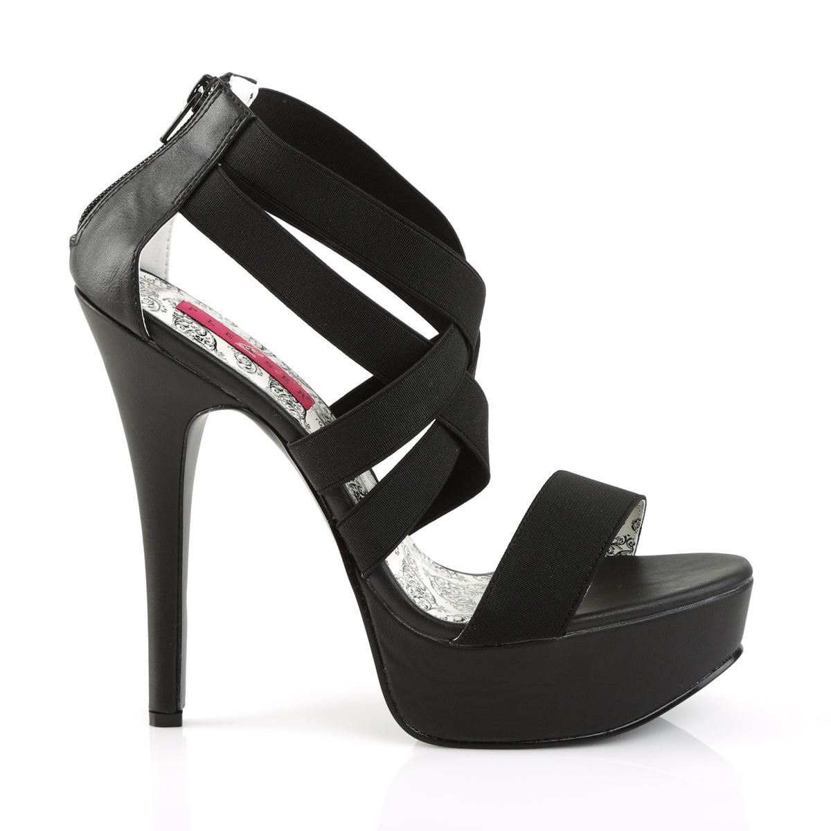 5 3/4" Heel, 1 3/4" PF Cross Close Back Sandal, Back Zip (Pleaser Pink Label TEE47W/B)