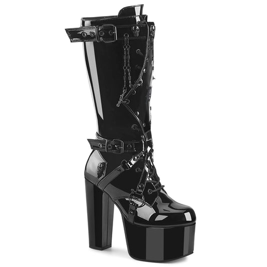 *5 1/2" Heel, 3" PF Lace Up Knee High Boot, Side Zip (Demonia TOR218/B)