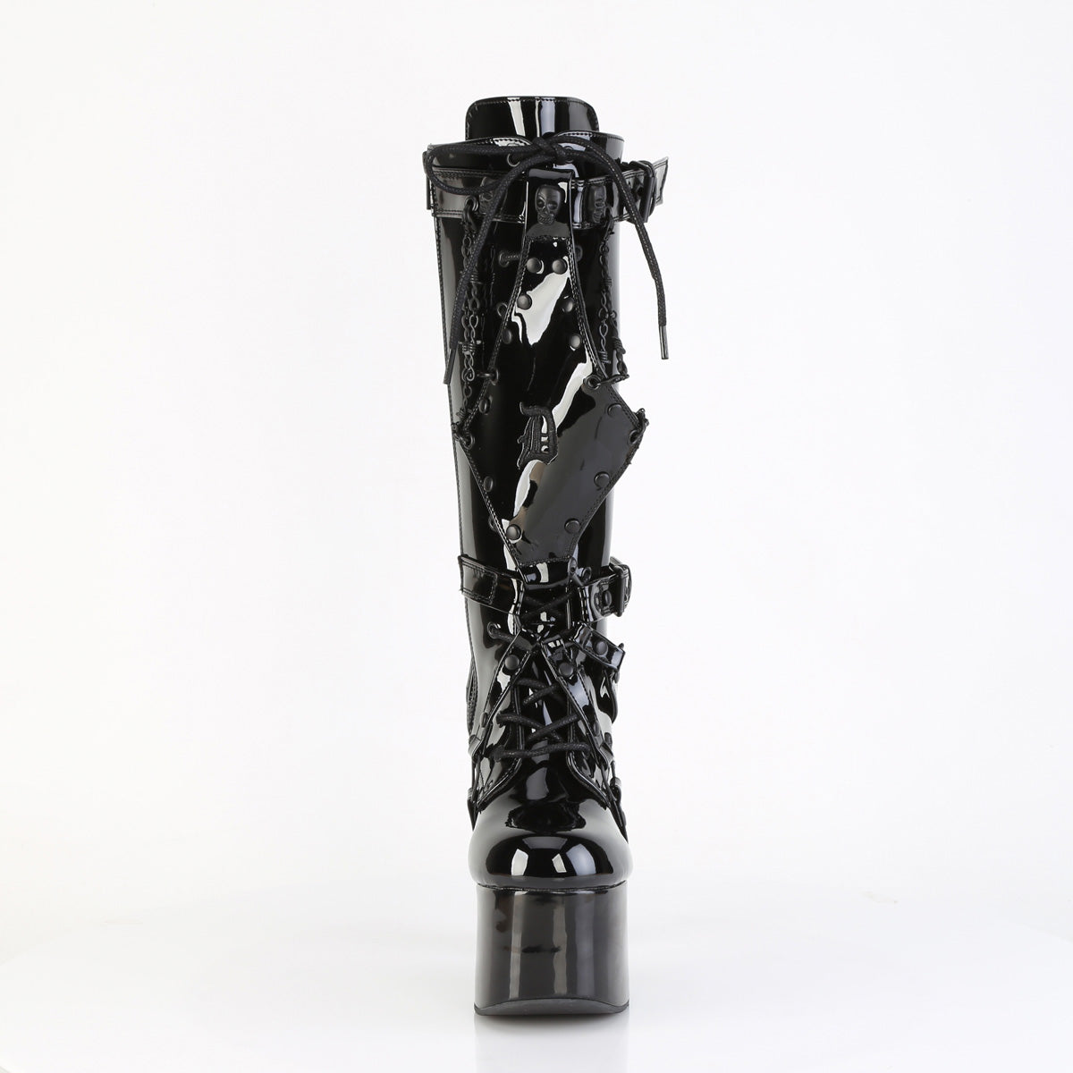 *5 1/2" Heel, 3" PF Lace Up Knee High Boot, Side Zip (Demonia TOR218/B)