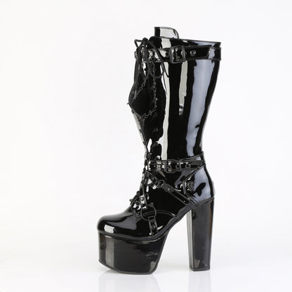 *5 1/2" Heel, 3" PF Lace Up Knee High Boot, Side Zip (Demonia TOR218/B)