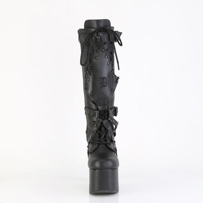 *5 1/2" Heel, 3" PF Lace Up Knee High Boot, Side Zip (Demonia TOR218/B)