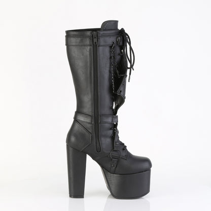 *5 1/2" Heel, 3" PF Lace Up Knee High Boot, Side Zip (Demonia TOR218/B)