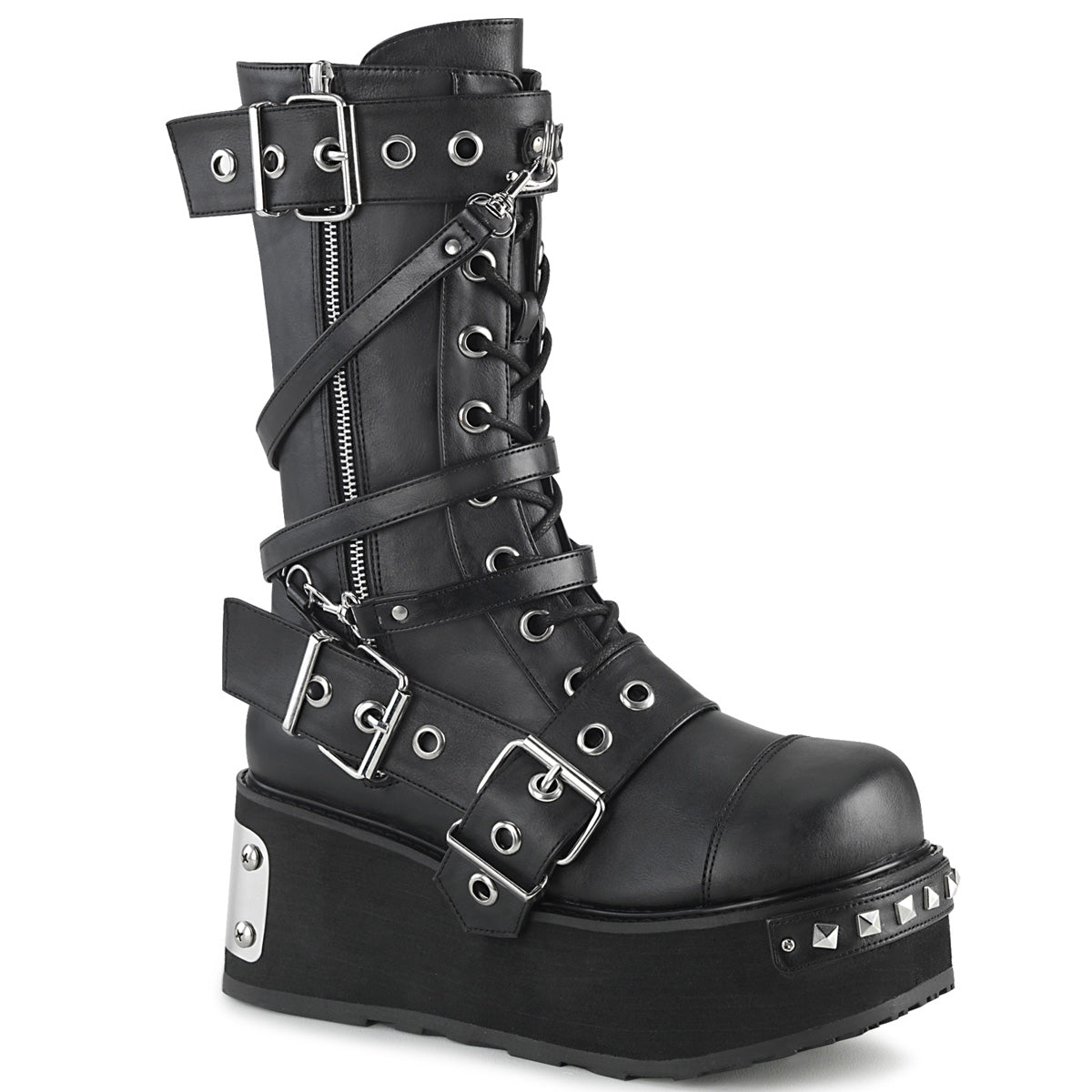3 1/4" PF Mid-Calf Boot w/ Wrap Around Straps, Outside Zip (Demonia TRA250/BVL)