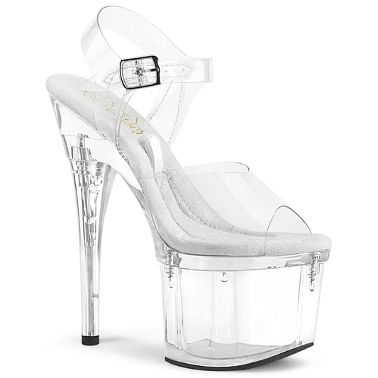 *7" Heel, 3 1/4" PF Ankle Strap Sandal w/Accessible COMPT (Pleaser TRE708EST/C/M)