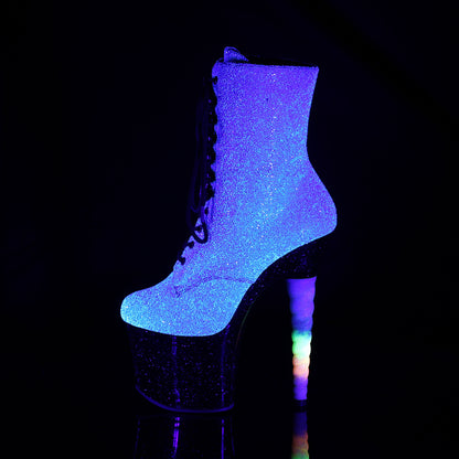 *7" Unicorn Heel, 3 1/4" PF Lace-up Ankle Boot, Side Zip (Pleaser UNI1020G/PP-BLUG/B)