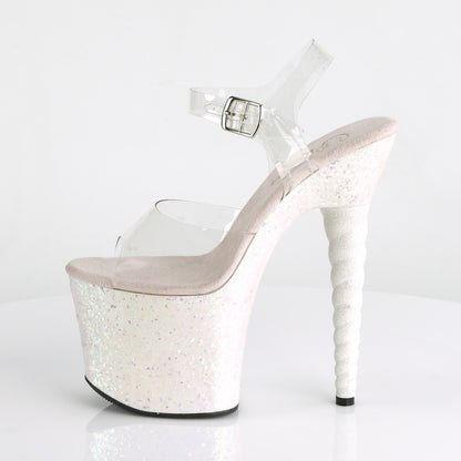 7" Heel, 3 1/4" PF Ankle Strap Sandal w/ Unicorn Heel (Pleaser UNI708LG/C/OPG)