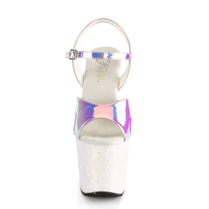 *7" Heel, 3 1/4" PF Ankle Strap Sandal w/ Unicorn Heel (Pleaser UNI711LG/PPTPU/OPG)