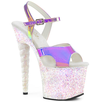 *7" Heel, 3 1/4" PF Ankle Strap Sandal w/ Unicorn Heel (Pleaser UNI711LG/PPTPU/OPG)