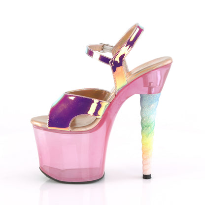 7" Heel, 3 1/4" PF Ankle Strap Sandal w/ Unicorn Heel (Pleaser UNI711T/PNTPU/BGUMPN)