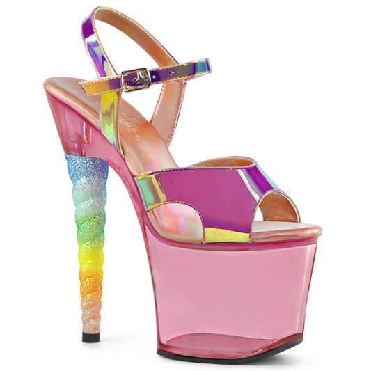 7" Heel, 3 1/4" PF Ankle Strap Sandal w/ Unicorn Heel (Pleaser UNI711T/PNTPU/BGUMPN)