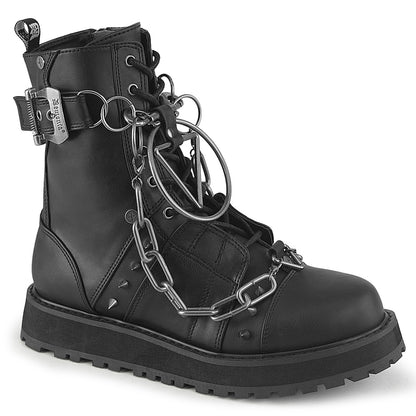 1 1/2" Platform Lace-Up Front Ankle Boot, Side Zip (Demonia VAL204/BVL)