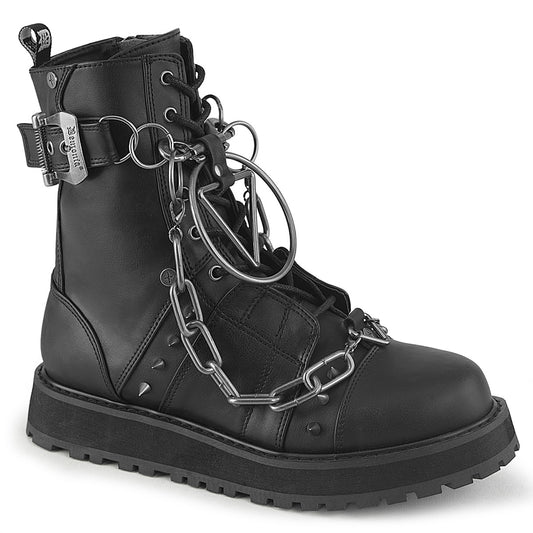 1 1/2" Platform Lace-Up Front Ankle Boot, Side Zip (Demonia VAL204/BVL)