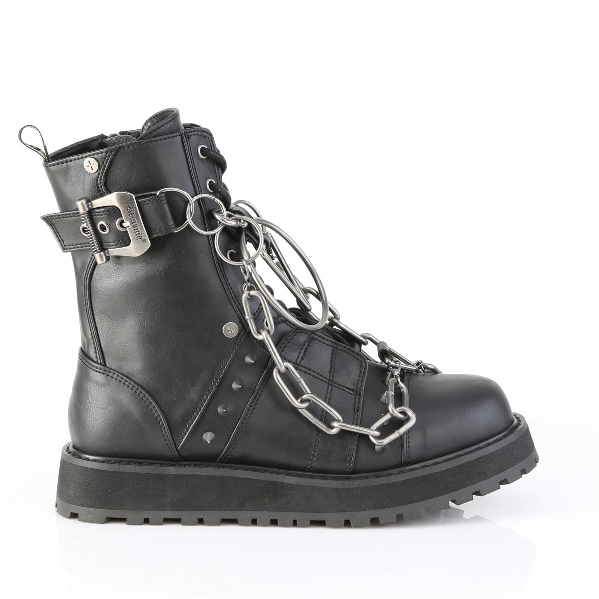 1 1/2" Platform Lace-Up Front Ankle Boot, Side Zip (Demonia VAL204/BVL)