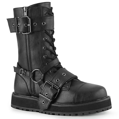 1 1/2" Platform Lace-Up Mid-Calf Boot, Side Zip (Demonia VAL220/BVL)