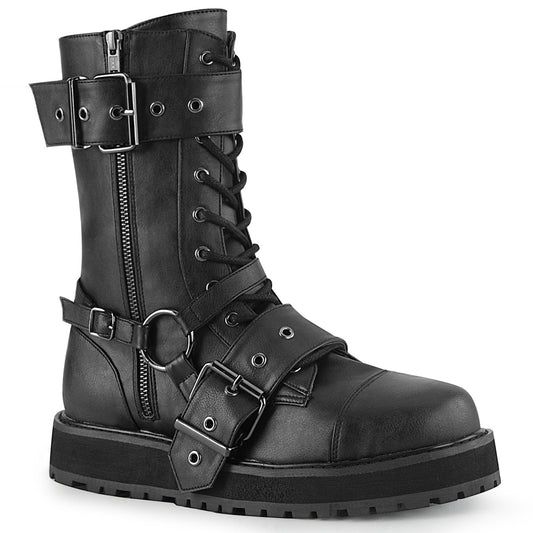1 1/2" Platform Lace-Up Mid-Calf Boot, Side Zip (Demonia VAL220/BVL)