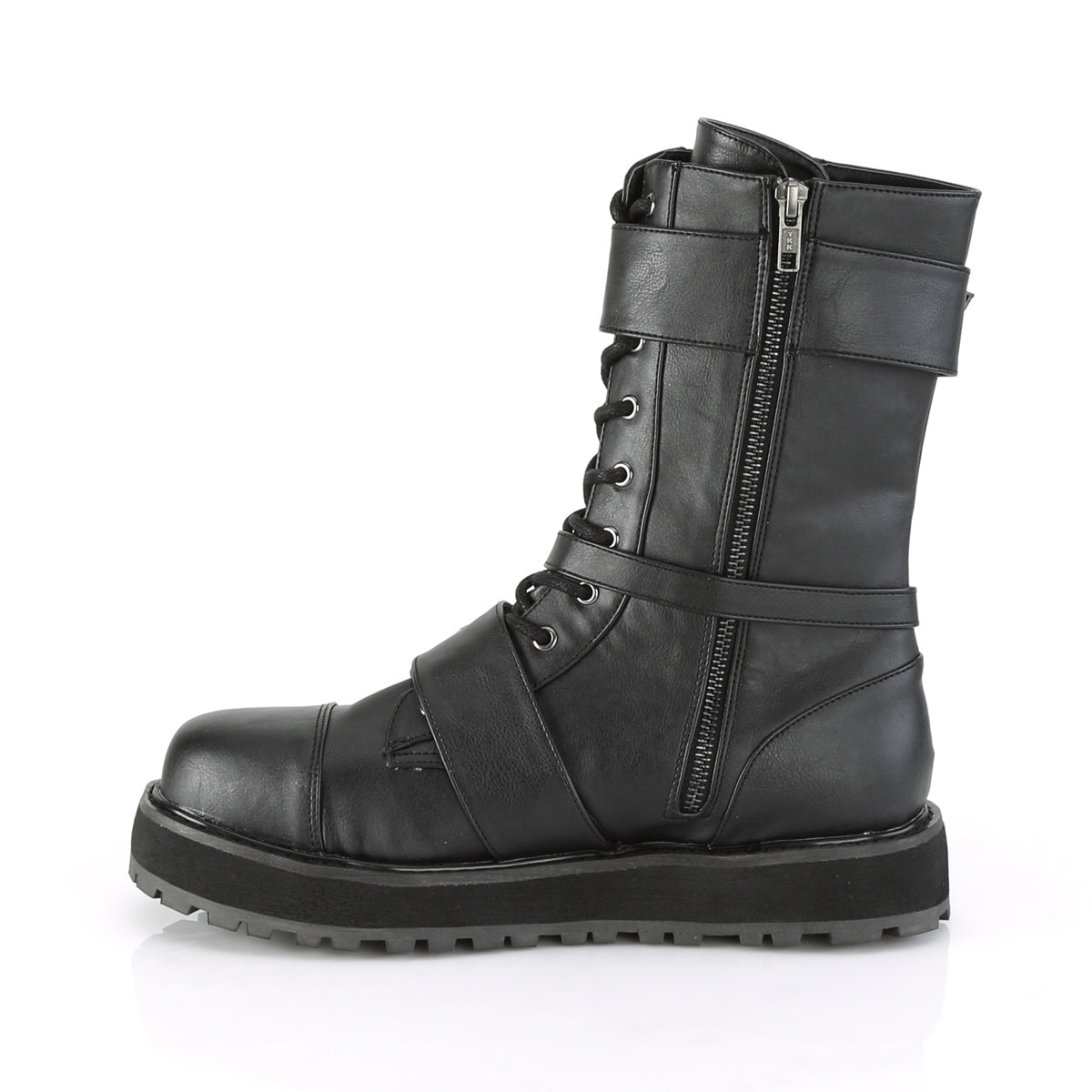 1 1/2" Platform Lace-Up Mid-Calf Boot, Side Zip (Demonia VAL220/BVL)