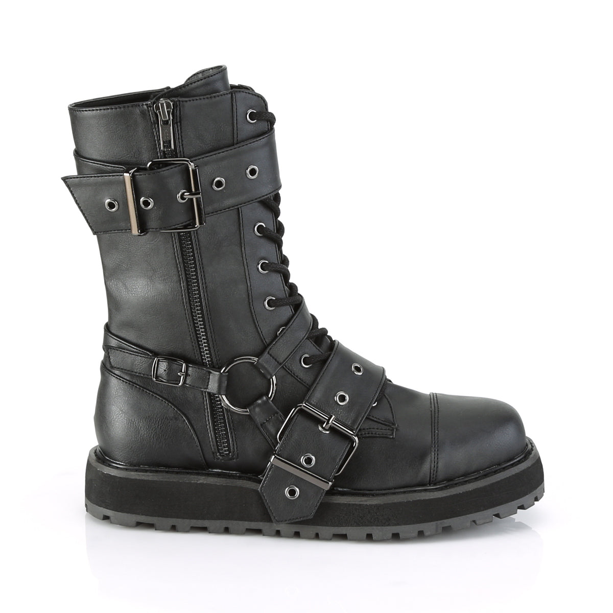1 1/2" Platform Lace-Up Mid-Calf Boot, Side Zip (Demonia VAL220/BVL)
