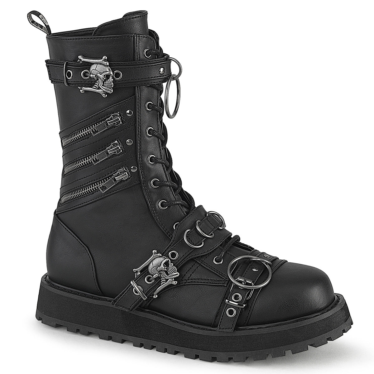 1 1/2" Platform Lace-Up Front Calf Boot, Side Zip (Demonia VAL240/BVL)