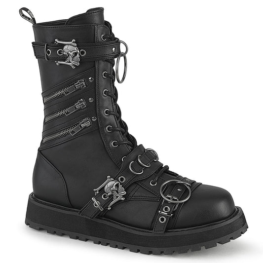 1 1/2" Platform Lace-Up Front Calf Boot, Side Zip (Demonia VAL240/BVL)