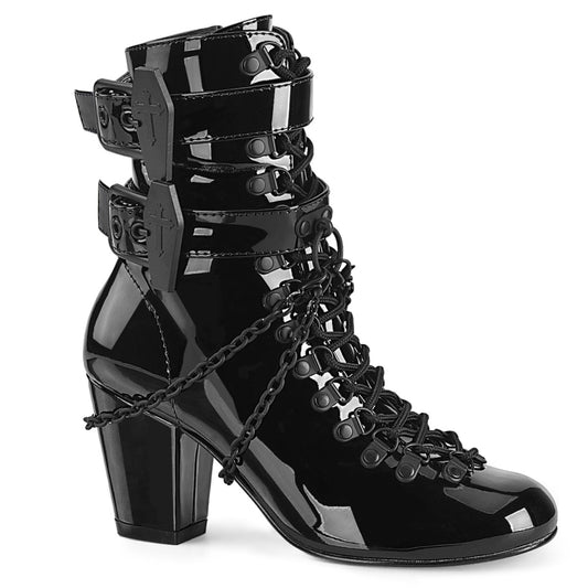 **3" Block Heel Round Toe D-ring Lace-Up Ankle Boot,Size Zip (Demonia VIK128/B)