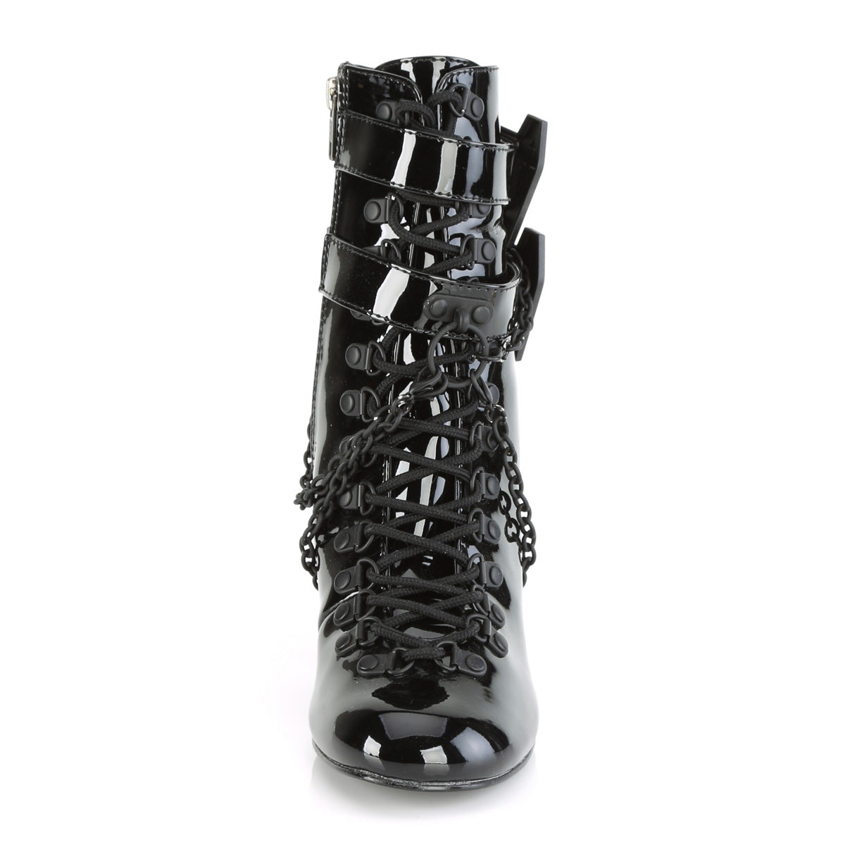**3" Block Heel Round Toe D-ring Lace-Up Ankle Boot,Size Zip (Demonia VIK128/B)