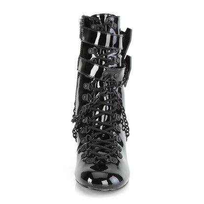 **3" Block Heel Round Toe D-ring Lace-Up Ankle Boot,Size Zip (Demonia VIK128/B)