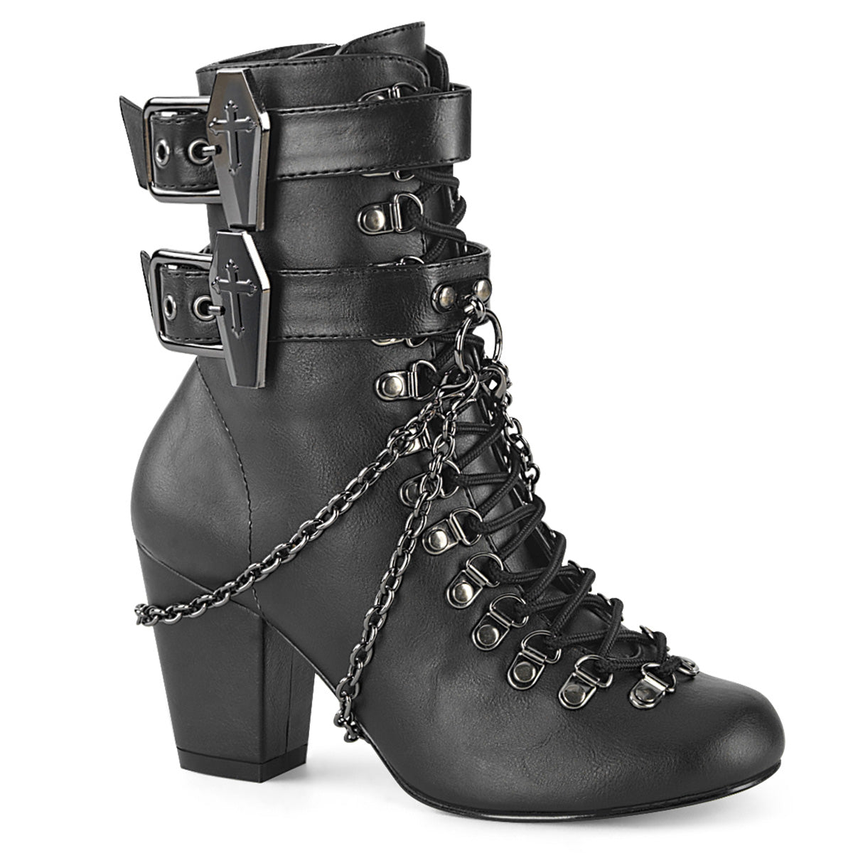 **3" Block Heel Round Toe D-ring Lace-Up Ankle Boot,Size Zip (Demonia VIK128/B)