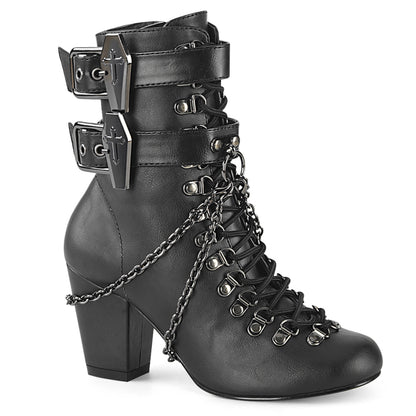 **3" Block Heel Round Toe D-ring Lace-Up Ankle Boot,Size Zip (Demonia VIK128/B)